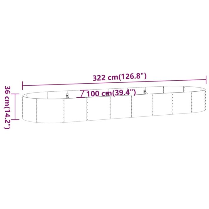 Lit surélevé de jardin Acier enduit de poudre 322x100x36cm gris – Image 4