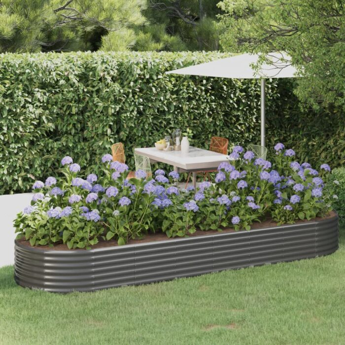 Lit surélevé de jardin Acier enduit de poudre 322x100x36cm gris – Image 1