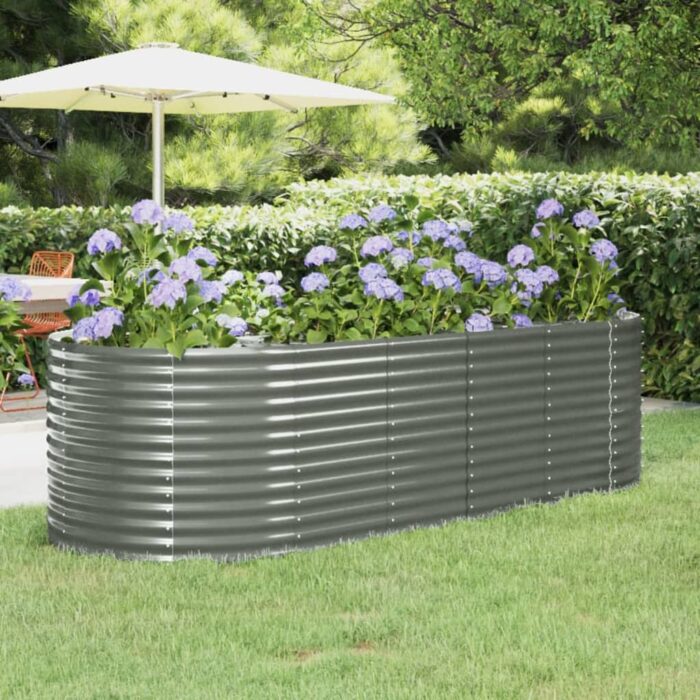 Lit surélevé de jardin Acier enduit de poudre 249x100x68cm gris – Image 1