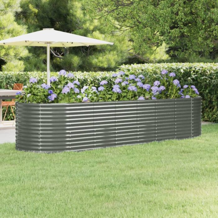 Lit surélevé de jardin Acier enduit de poudre 322x100x68cm gris – Image 1