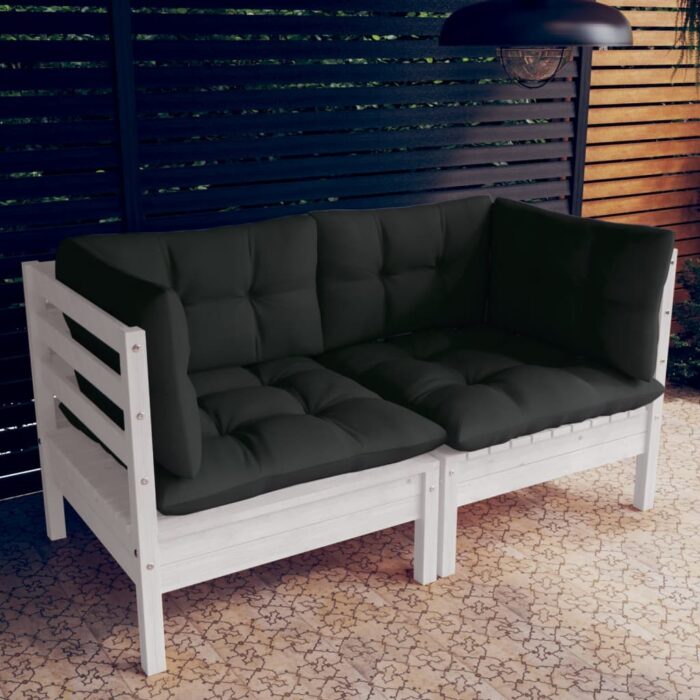 Canapé 2 places de jardin avec coussins anthracite Bois de pin – Image 1