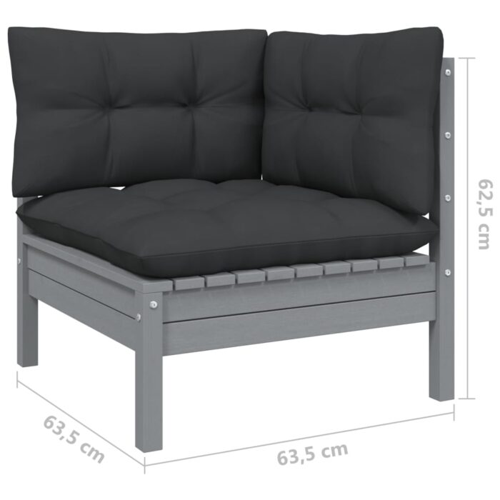Canapé 2 places de jardin avec coussins anthracite Bois de pin – Image 3