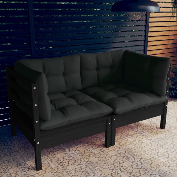 Canapé 2 places de jardin avec coussins anthracite Bois de pin – Image 1