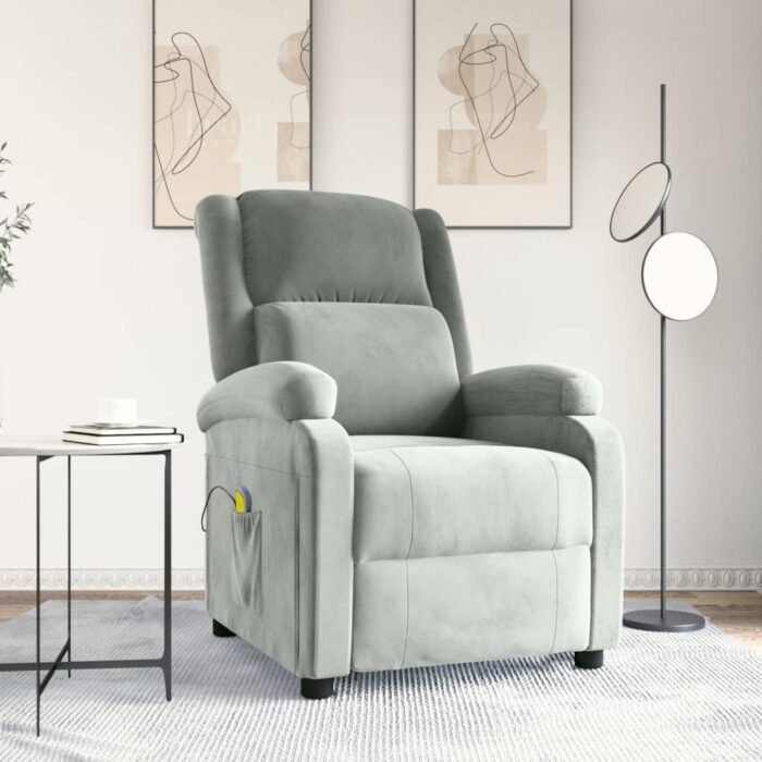 Fauteuil de massage gris clair velours – Image 1