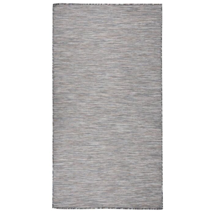 Tapis à tissage plat d'extérieur 80x150 cm Marron et bleu – Image 1
