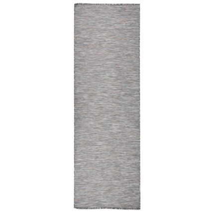 Tapis à tissage plat d'extérieur 80x250 cm Marron et bleu