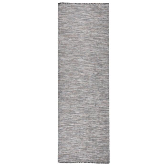 Tapis à tissage plat d'extérieur 80x250 cm Marron et bleu – Image 1