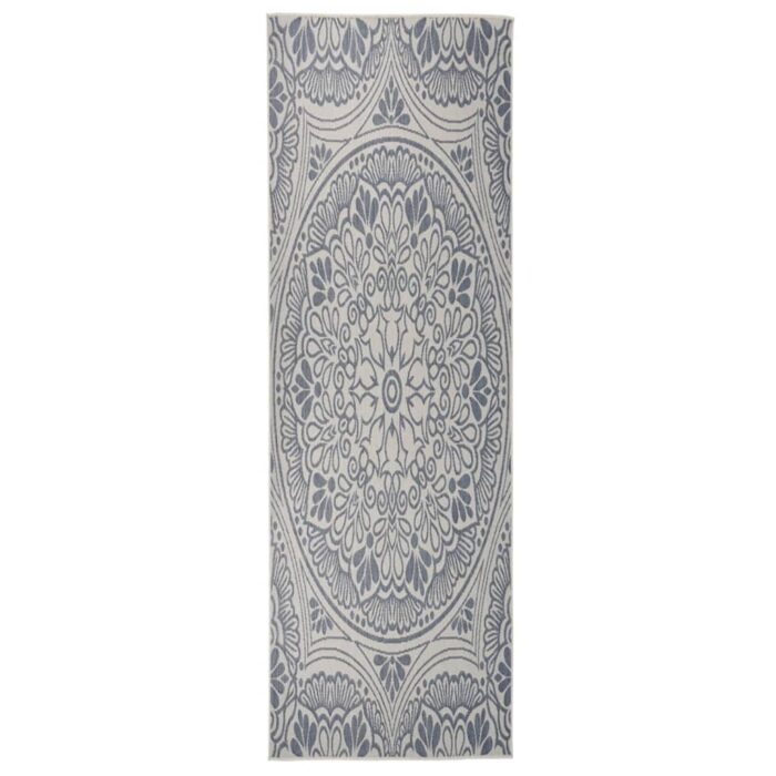 Tapis à tissage plat d'extérieur 80x250 cm Motif bleu – Image 1