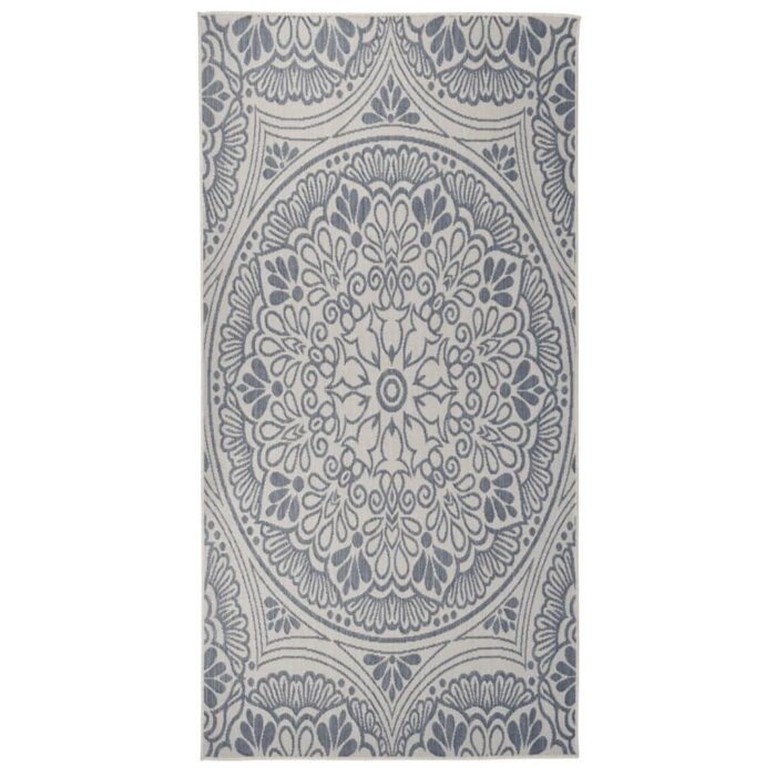 Tapis à tissage plat d'extérieur 100x200 cm Motif bleu – Image 1