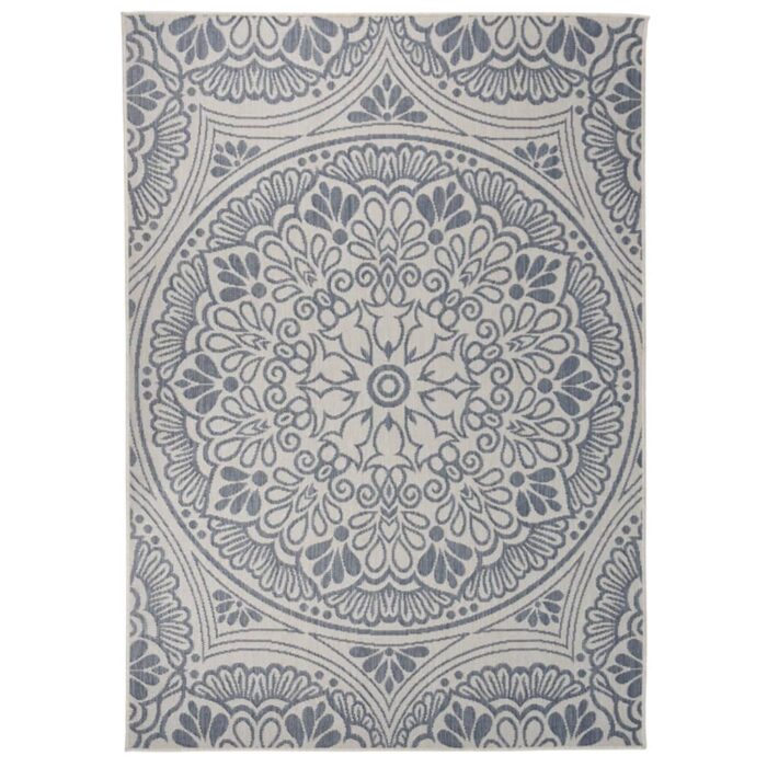 Tapis à tissage plat d'extérieur 140x200 cm Motif bleu – Image 1