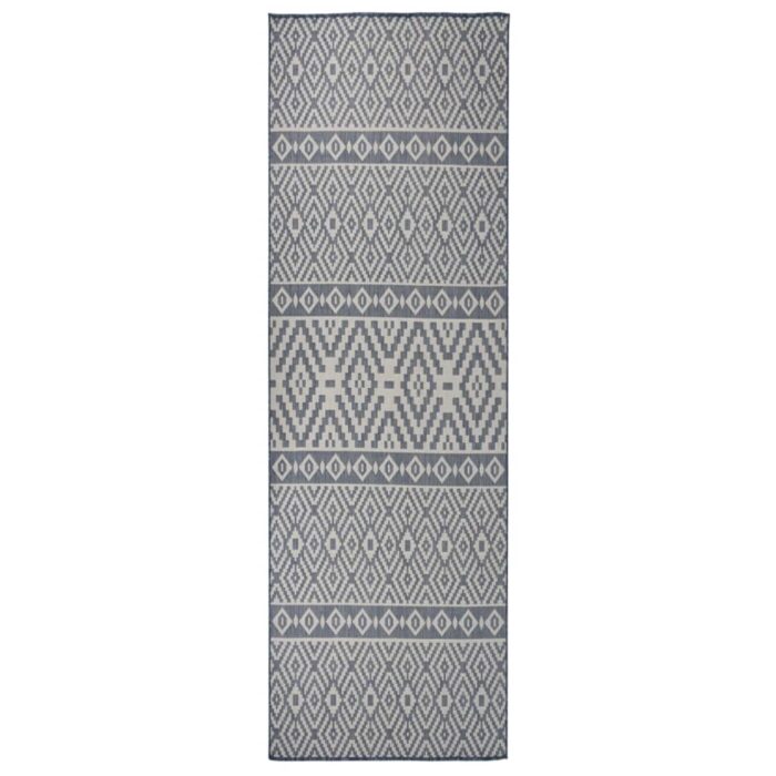 Tapis à tissage plat d'extérieur 80x250 cm Rayures bleues – Image 1