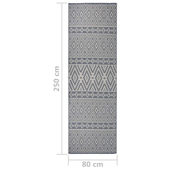 Tapis à tissage plat d'extérieur 80x250 cm Rayures bleues – Image 5