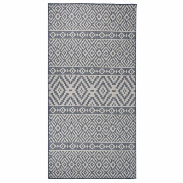 Tapis à tissage plat d'extérieur 100x200 cm Rayures bleues – Image 1