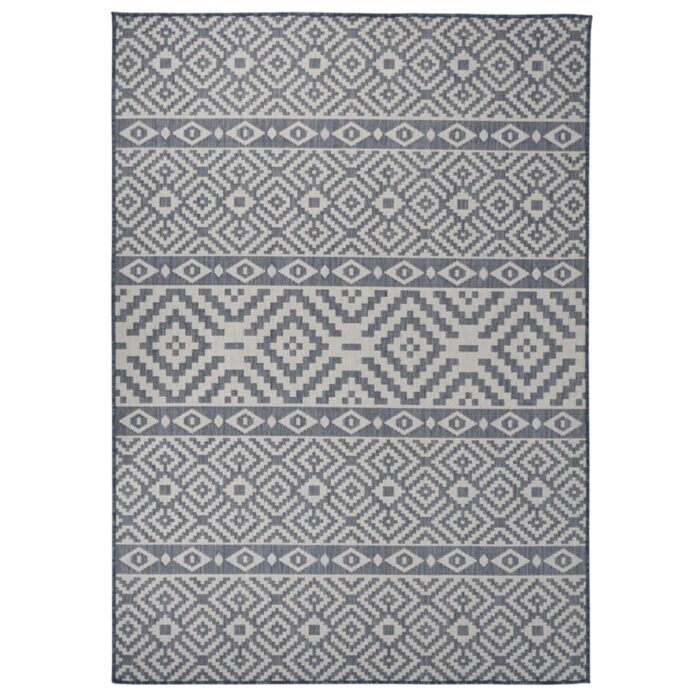 Tapis à tissage plat d'extérieur 120x170 cm Rayures bleues – Image 1
