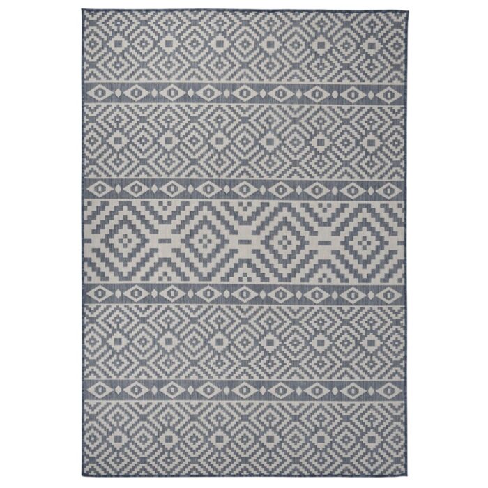 Tapis à tissage plat d'extérieur 160x230 cm Rayures bleues – Image 1