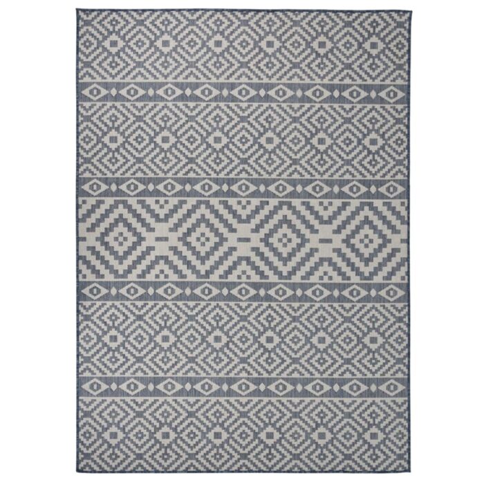 Tapis à tissage plat d'extérieur 200x280 cm Rayures bleues – Image 1