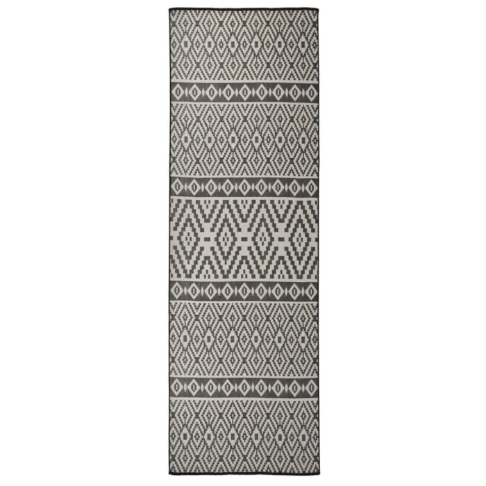 Tapis à tissage plat d'extérieur 80x250 cm Rayures noires – Image 1