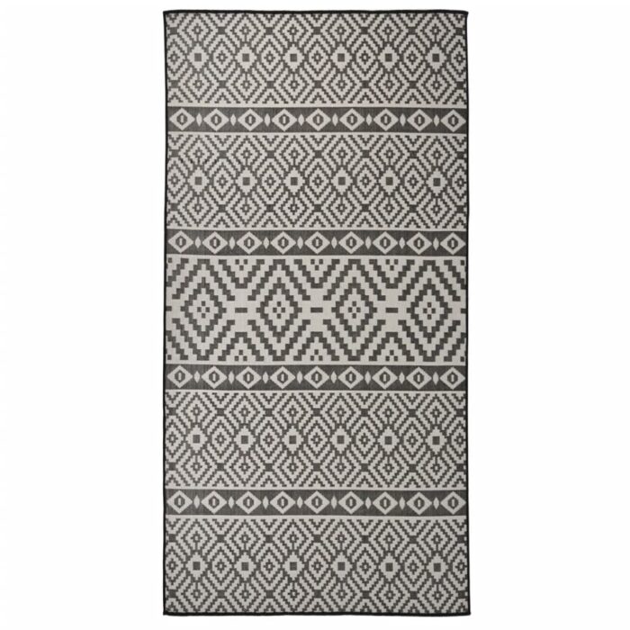 Tapis à tissage plat d'extérieur 100x200 cm Rayures noires – Image 1
