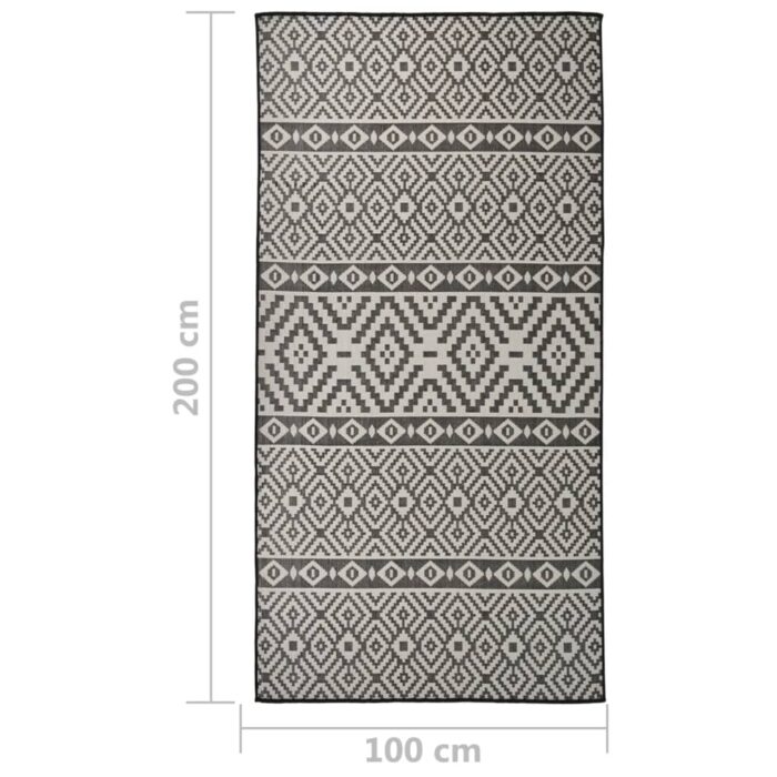 Tapis à tissage plat d'extérieur 100x200 cm Rayures noires – Image 5