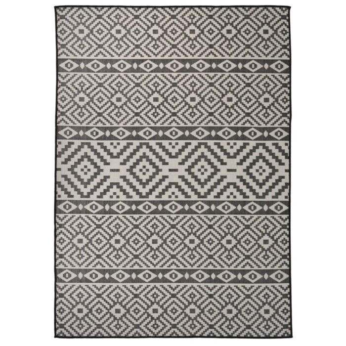 Tapis à tissage plat d'extérieur 120x170 cm Rayures noires – Image 1