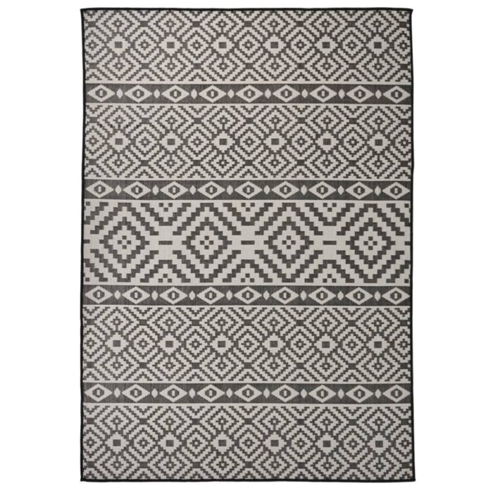 Tapis à tissage plat d'extérieur 140x200 cm Rayures noires – Image 1