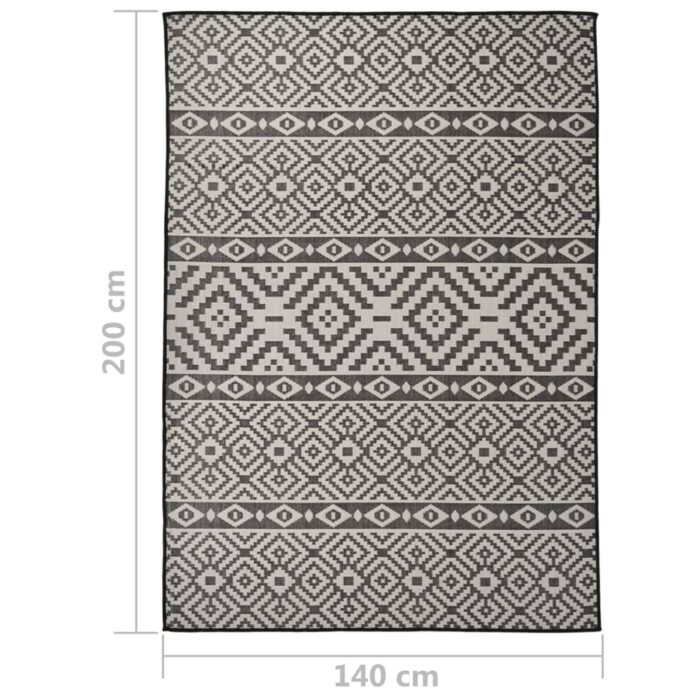 Tapis à tissage plat d'extérieur 140x200 cm Rayures noires – Image 5