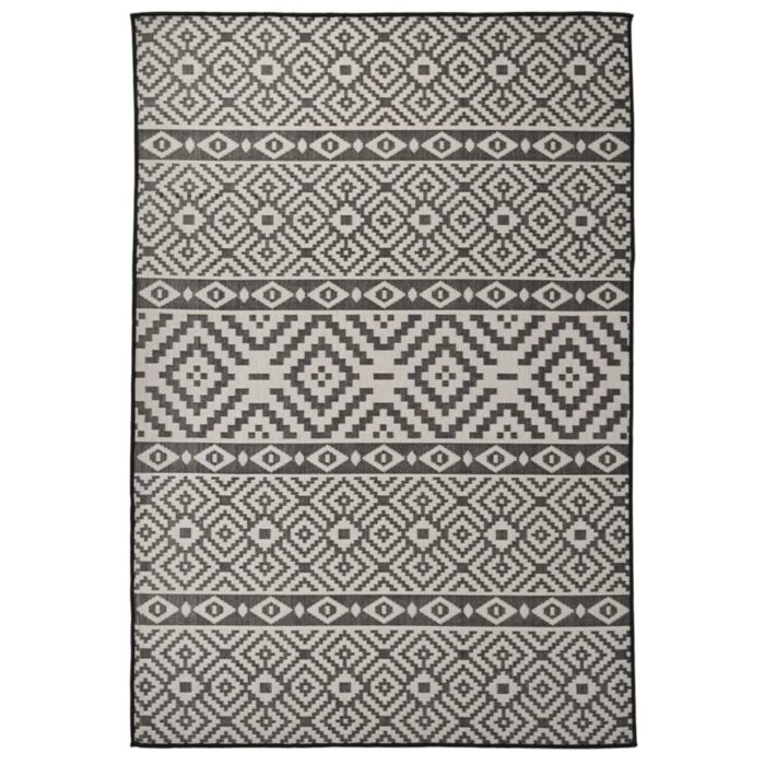 Tapis à tissage plat d'extérieur 160x230 cm Rayures noires – Image 1
