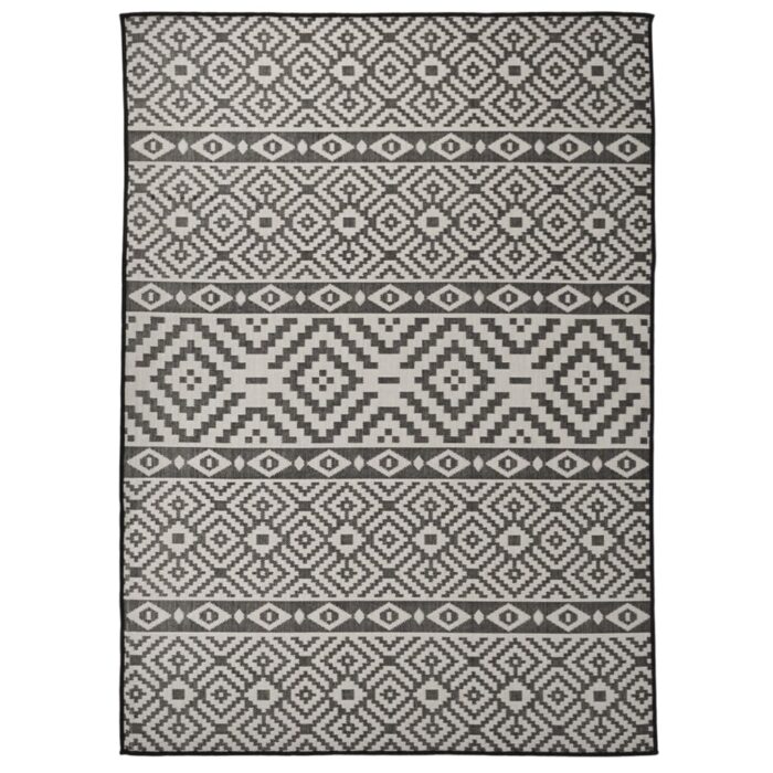 Tapis à tissage plat d'extérieur 200x280 cm Rayures noires – Image 1
