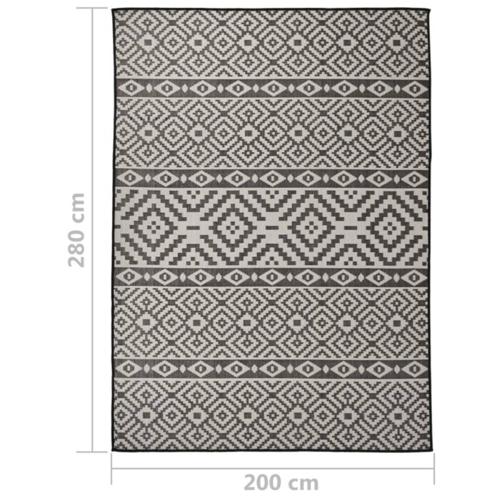 Tapis à tissage plat d'extérieur 200x280 cm Rayures noires – Image 5