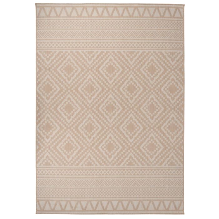 Tapis à tissage plat d'extérieur 140x200 cm Rayures brunes – Image 1