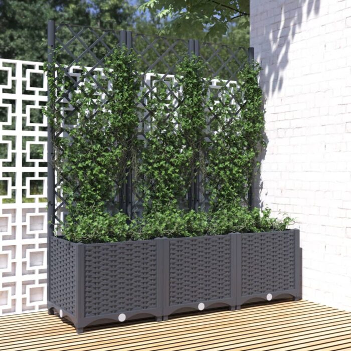 Jardinière avec treillis bleu gris 120x40x136 cm PP – Image 1