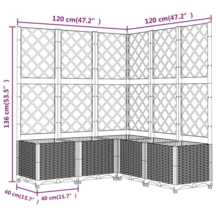 Jardinière avec treillis bleu gris 120x120x136 cm PP – Image 6