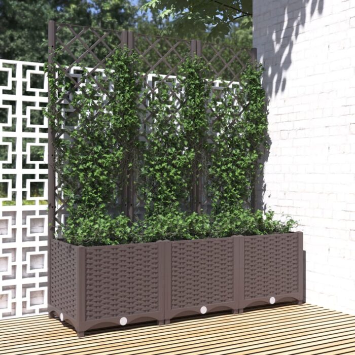 Jardinière avec treillis Marron 120x40x136 cm PP – Image 1