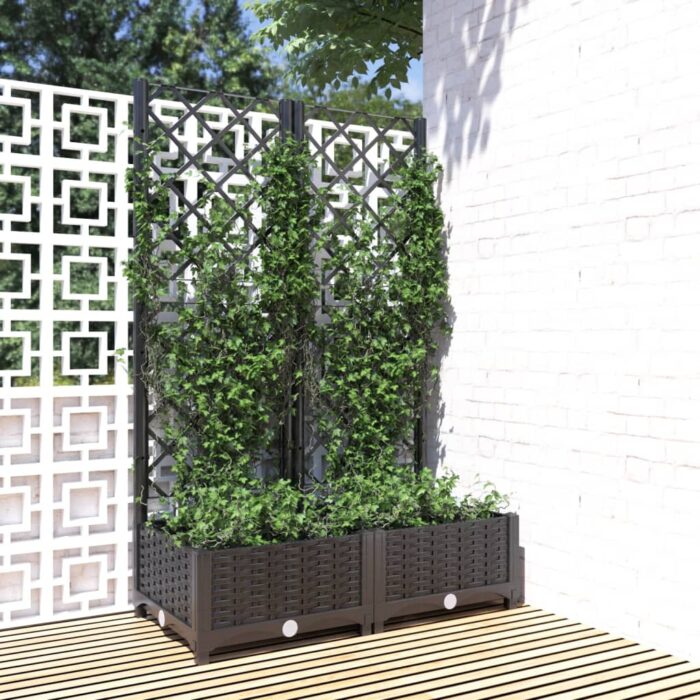 Jardinière avec treillis Noir 80x40x121,5 cm PP – Image 1