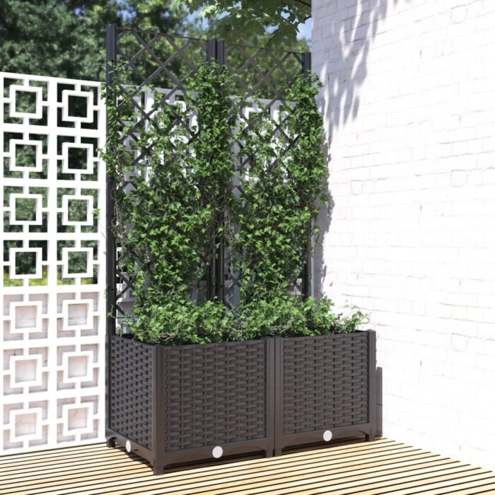 Jardinière avec treillis Noir 80x40x136 cm PP – Image 1