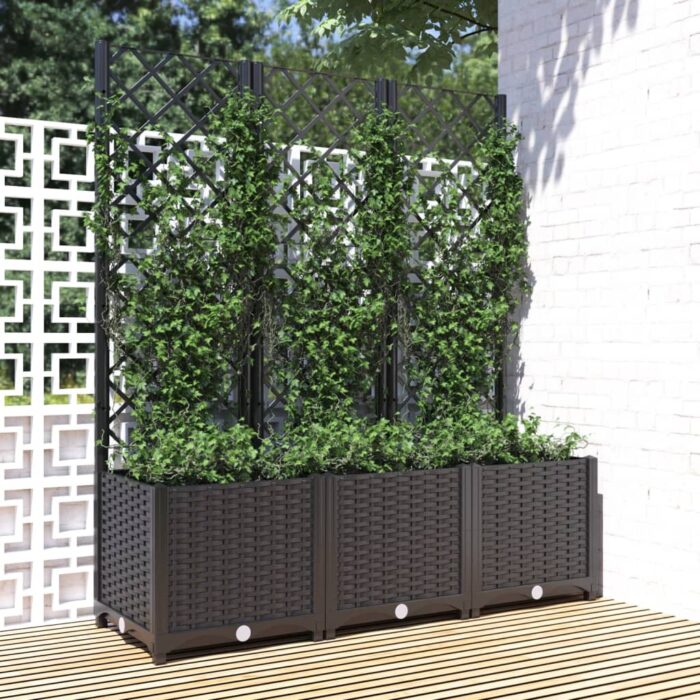 Jardinière avec treillis Noir 120x40x136 cm PP – Image 1