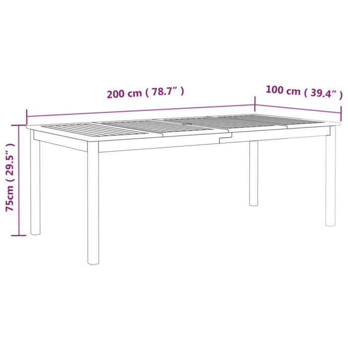 Table de jardin Gris 200x100x75 cm Bois d'acacia solide – Image 5