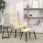 Chaise de relaxation avec tabouret Crème Tissu
