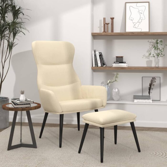 Chaise de relaxation avec tabouret Crème Tissu – Image 1