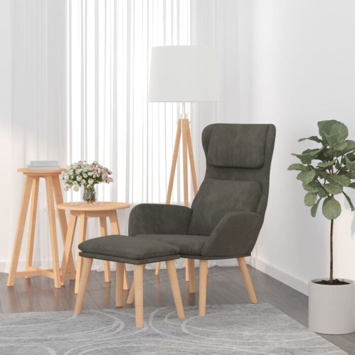 Chaise de relaxation avec tabouret Gris foncé Velours – Image 1