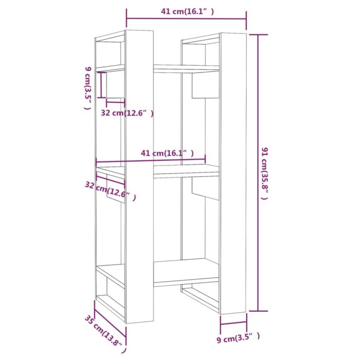 Bibliothèque/Séparateur de pièce Gris 41x35x91 cm Pin solide – Image 6