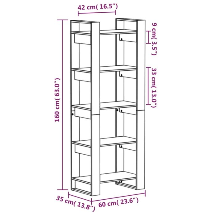 Bibliothèque/Séparateur de pièce Gris 60x35x160 cm Bois massif – Image 6