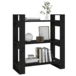 Bibliothèque/Séparateur de pièce Noir 80x35x91 cm Pin solide – Image 2