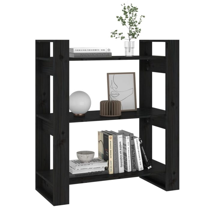Bibliothèque/Séparateur de pièce Noir 80x35x91 cm Pin solide – Image 2