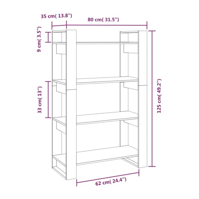 Bibliothèque/Séparateur de pièce Gris 80x35x125 cm Pin massif – Image 6
