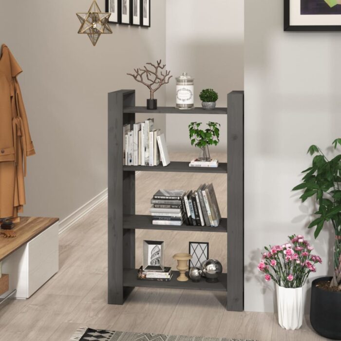 Bibliothèque/Séparateur de pièce Gris 80x35x125 cm Pin massif – Image 1