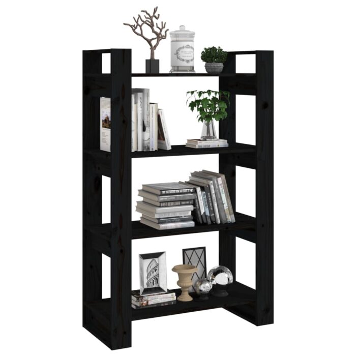 Bibliothèque/Séparateur de pièce Noir 80x35x125 cm Pin massif – Image 2