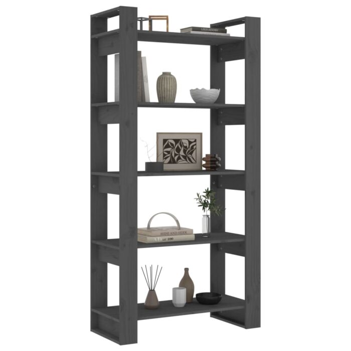 Bibliothèque/Séparateur de pièce Gris 80x35x160 cm Bois massif – Image 2