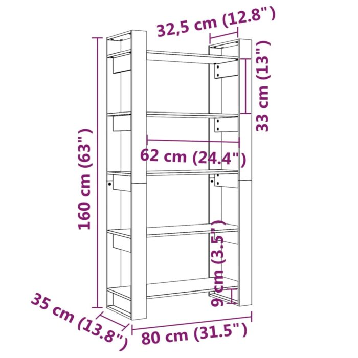 Bibliothèque/Séparateur de pièce Gris 80x35x160 cm Bois massif – Image 6