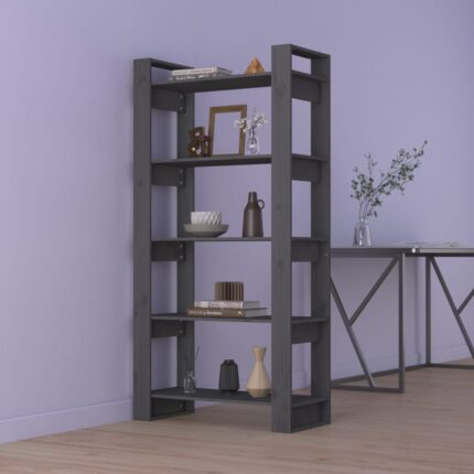 Bibliothèque/Séparateur de pièce Gris 80x35x160 cm Bois massif